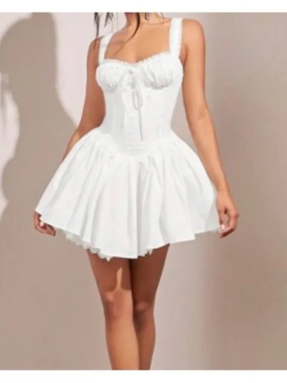 SHEIN Bae White Corset Babydoll Mini Dress with Ruffle Straps